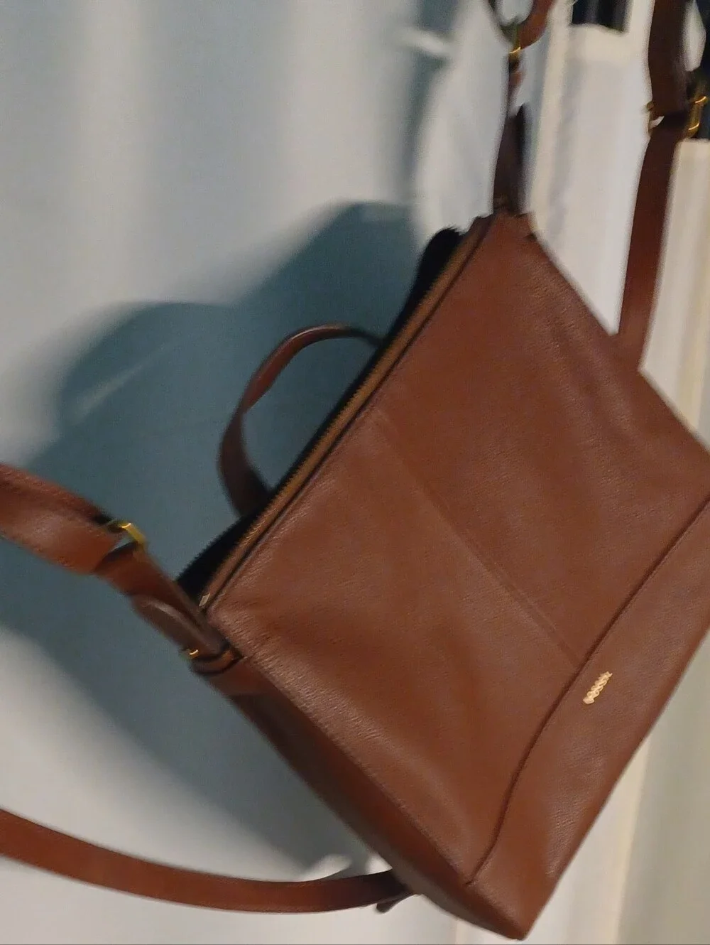 FOSSIL - NEW Genuine Brown Pebbled Leather Crossbody Tote / Convertible Backpack - Picture 7 of 10